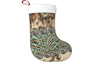 Western Country Cowboy Brown Beige Teal Beige Turquoise Christmas Stocking