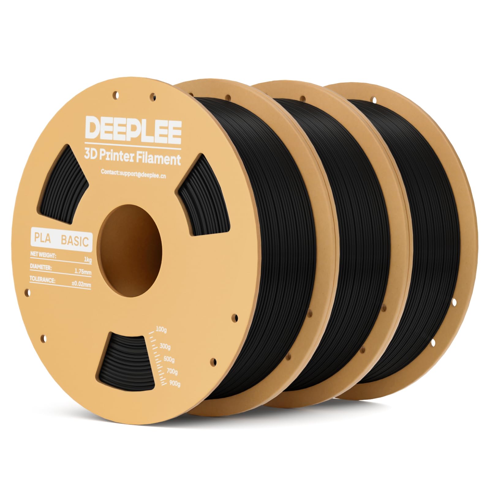 DEEPLEE PLA Basic Filamento 1.75mm, Precisione ±0.02mm, Avvolto Perfettamente Antiostruzione, per la Maggior Parte delle Stampanti FDM, Nero 3KG