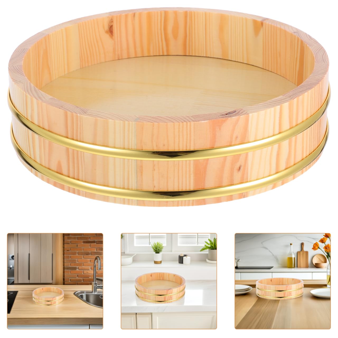 Zerodeko Sushi-Reis-Mischwanne Aus Holz Hangiri Reisschale FüR Sushireis Traditionelle Sushi HolzschüSsel FüR KüChe Und Restaurant 26.5cm