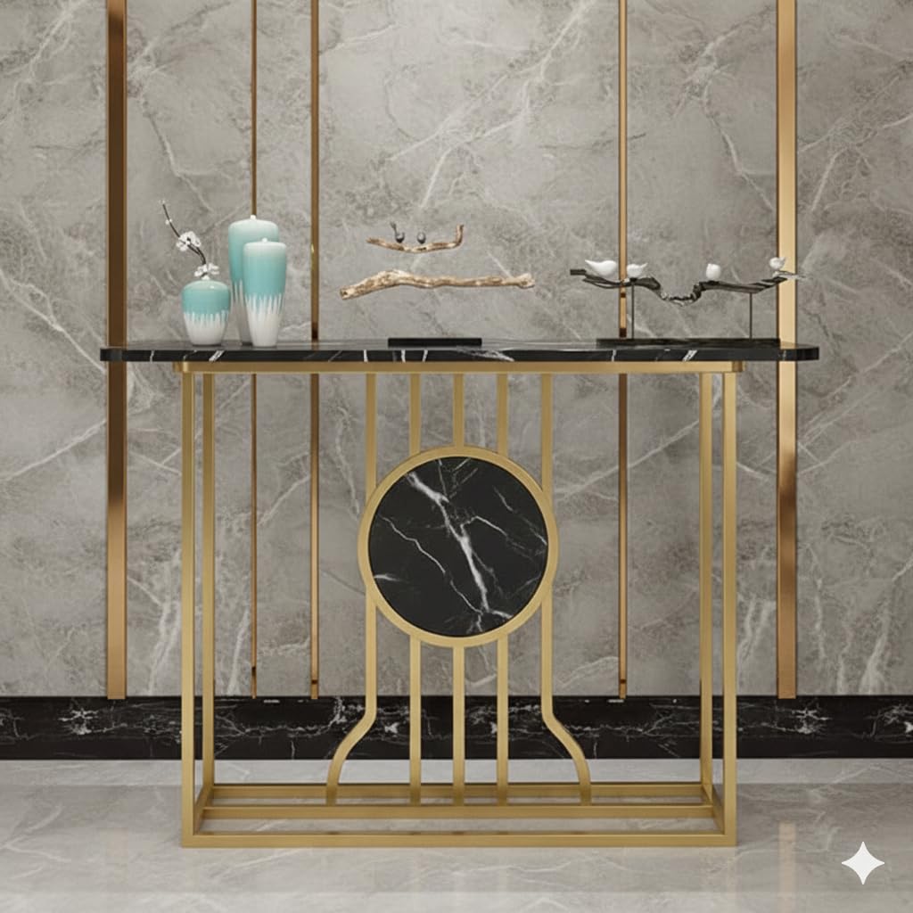 Accent Table, Side Table, Small end Table, and Rectangular Bedside Table with Contemporary Home Accents for The Living Room, Bedroom, Office, and Console Table (Black Gold)-image-14