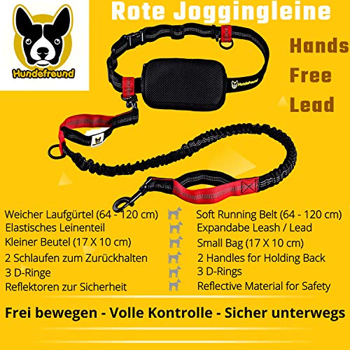 Guinzaglio mani libere per cani da jogging | Rosso e nero elastico e riflettente di 120 – 170 cm | Per corerre, canicross, passeggiate ed escursioni - 3