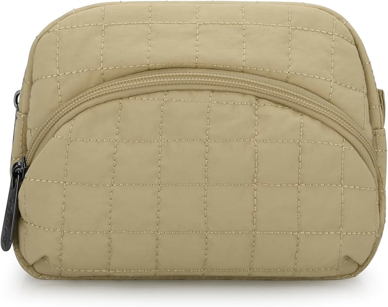 Necessaire de maquiagem E-Tree acolchoada com bolso externo, Khaki