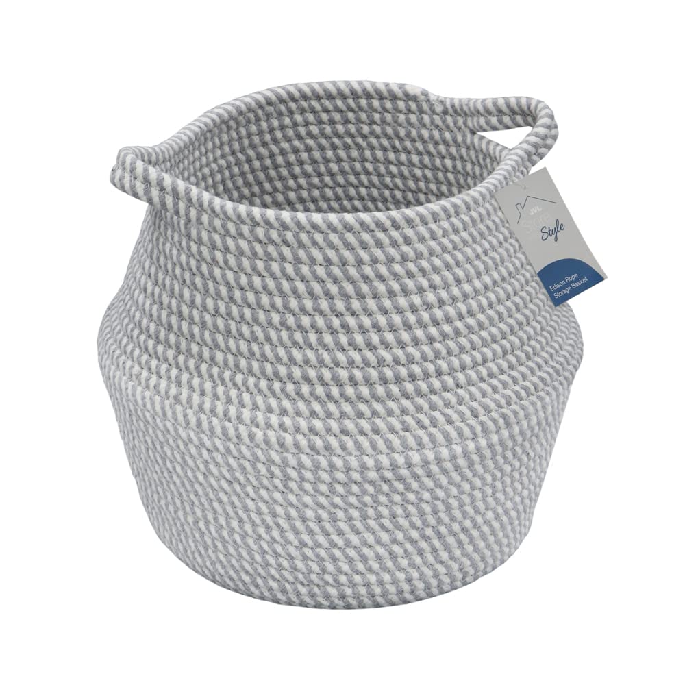 JVL Edison Round Belly Cotton Rope Storage, Medium, Grey