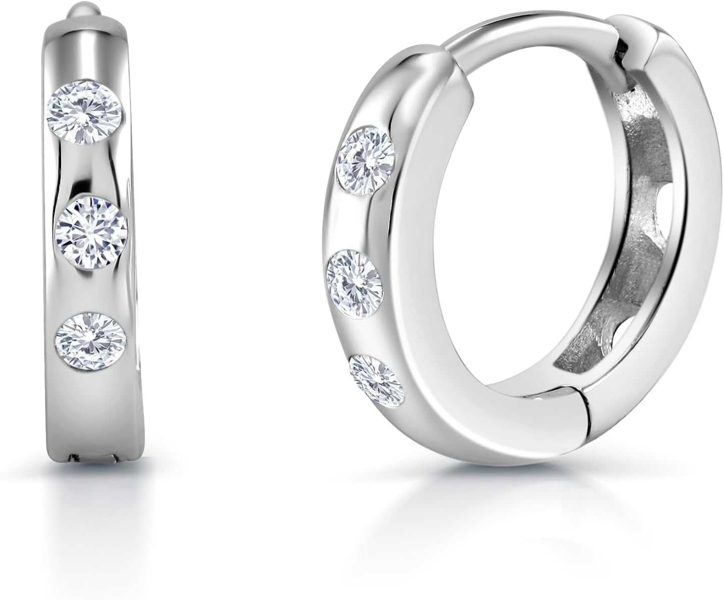 925 Sterling Silver Cubic Zirconia Huggie Hoop Earrings for Women, Small CZ Cartilage Hoops for Helix & 2nd Hole, Dainty Clicker Jewelry