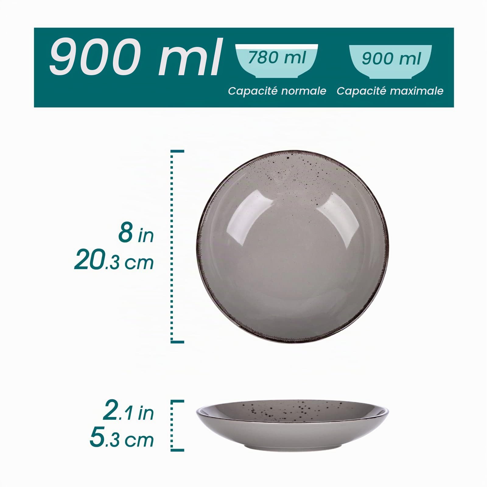 vancasso, Série NAVIA, Assiette Creuse en Céramique, Assiette à Soupe Saladier Faïence, 4 Pièces- 700 ml