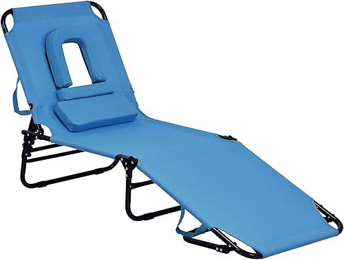 Miniatura 10 de Tangkula Tumbona plegable con agujero para la cara, silla reclinable ajustable de 5 posiciones para tomar el sol, silla de bronceado portátil boca