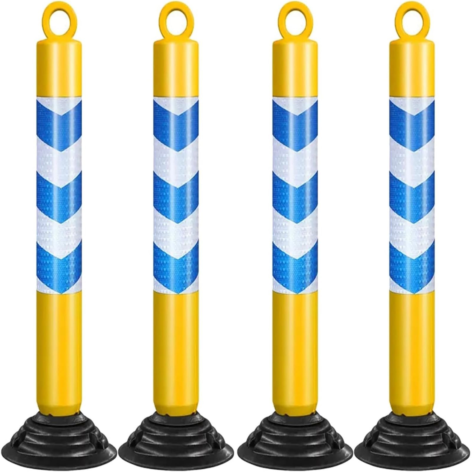 GHHVFEC Traffic Cones Removable Safety Posts Flexible PU Parking Bollards (Yellow + Blue Set of 4) - Traffic Control Solutions for Road Safety