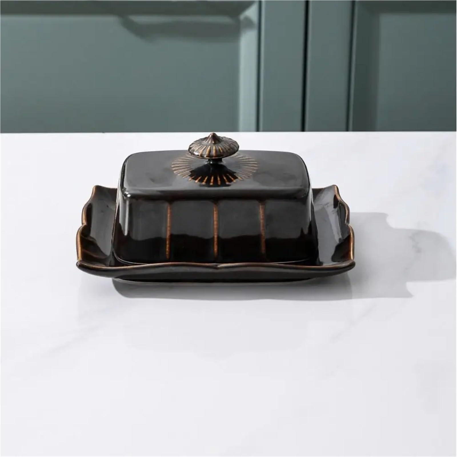 recipiente para mantequilla, Mantequera de cerámica rectangular con tapa multicolor for cocina(Black)