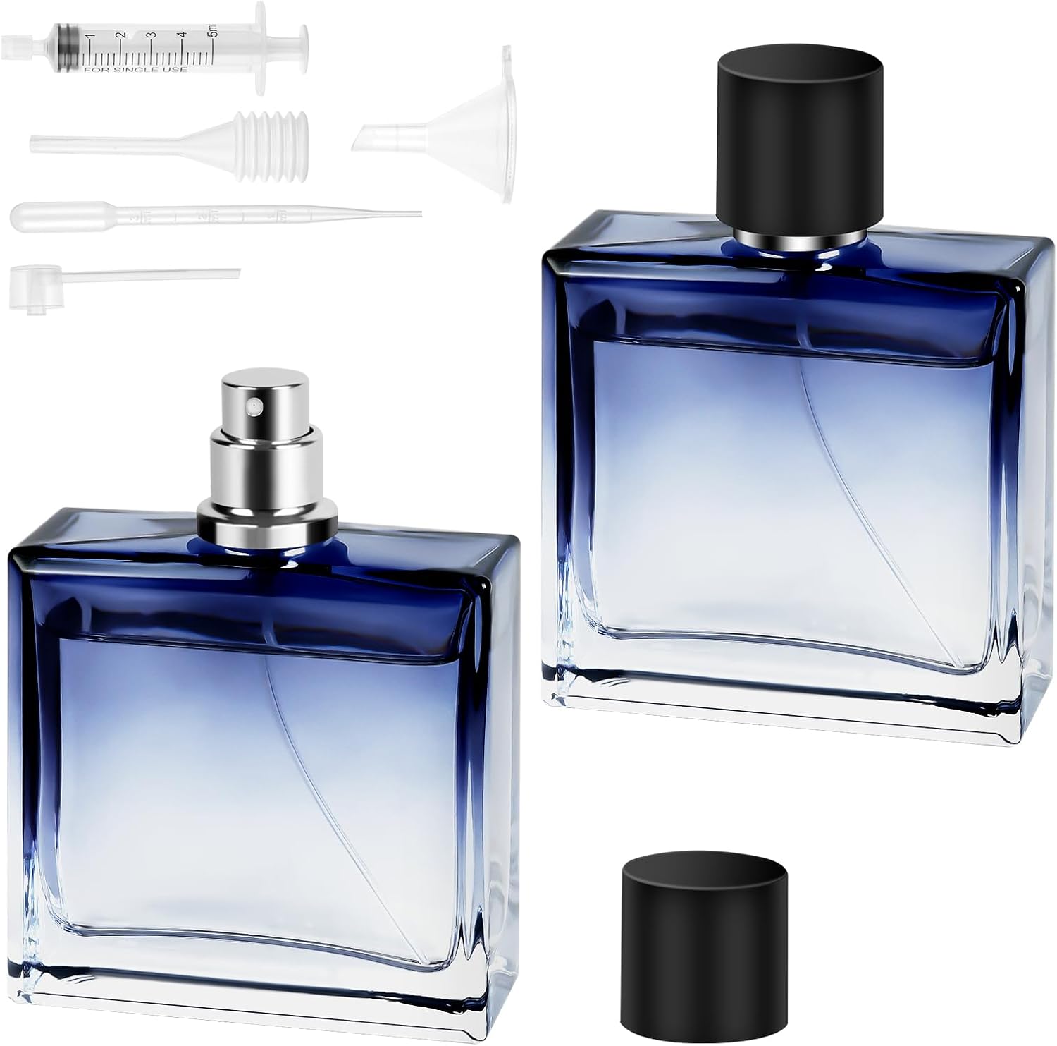 Parfumverstuiver, 2 stuks, 100 ml, mini-parfumverstuiver, blauw, draagbare parfumverstuiver, navulbaar, verstuiver, parfumspuitfles, parfumspray voor op reis, voor mannen en vrouwen