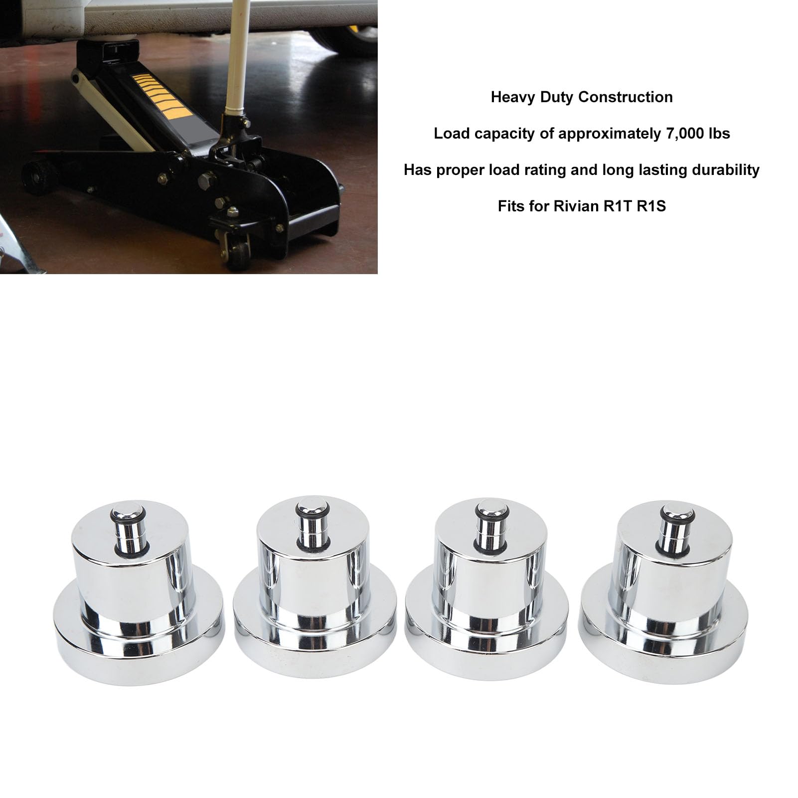 VOBOR 4 Stück Wagenheber-Pad, Silbrige Aluminiumlegierung, Hebepunkt-Wagenheber-Adapter, Pucks, Wagenheber-Pad-Ständer für Rivian R1T R1S