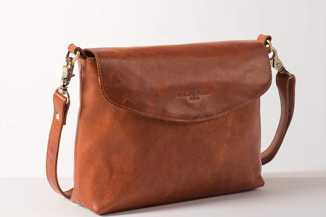 HOLZRICHTER Berlin - Umhängetasche aus Leder für Damen (No 1-2), 18x23,5x7 cm Schultertasche, Handgefertigte Crossbody Bag, Handtasche in Braun und Schwarz