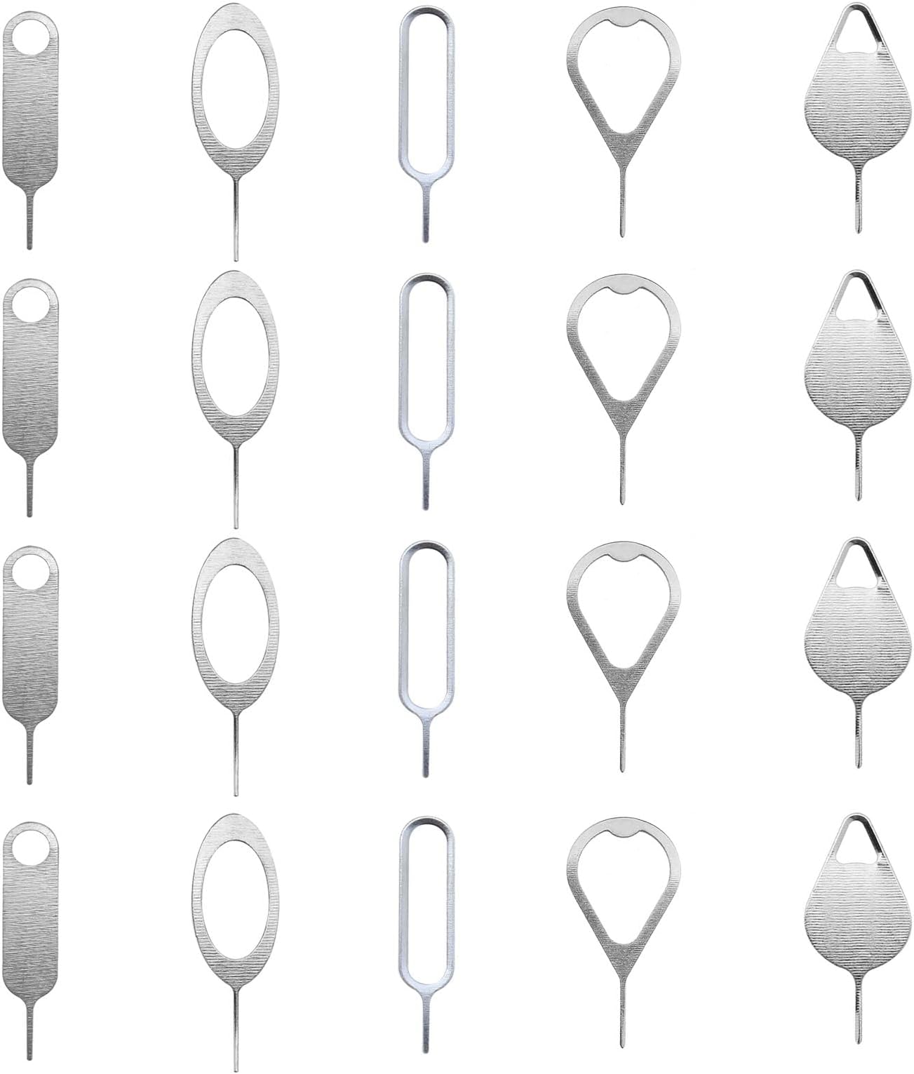 20PCS SIM Card Removal Tool Tray Eject Needle Opener Ejector Anti-rust Stainless Steel Card-taking Pins for All Phone Models Silver 5 Styles