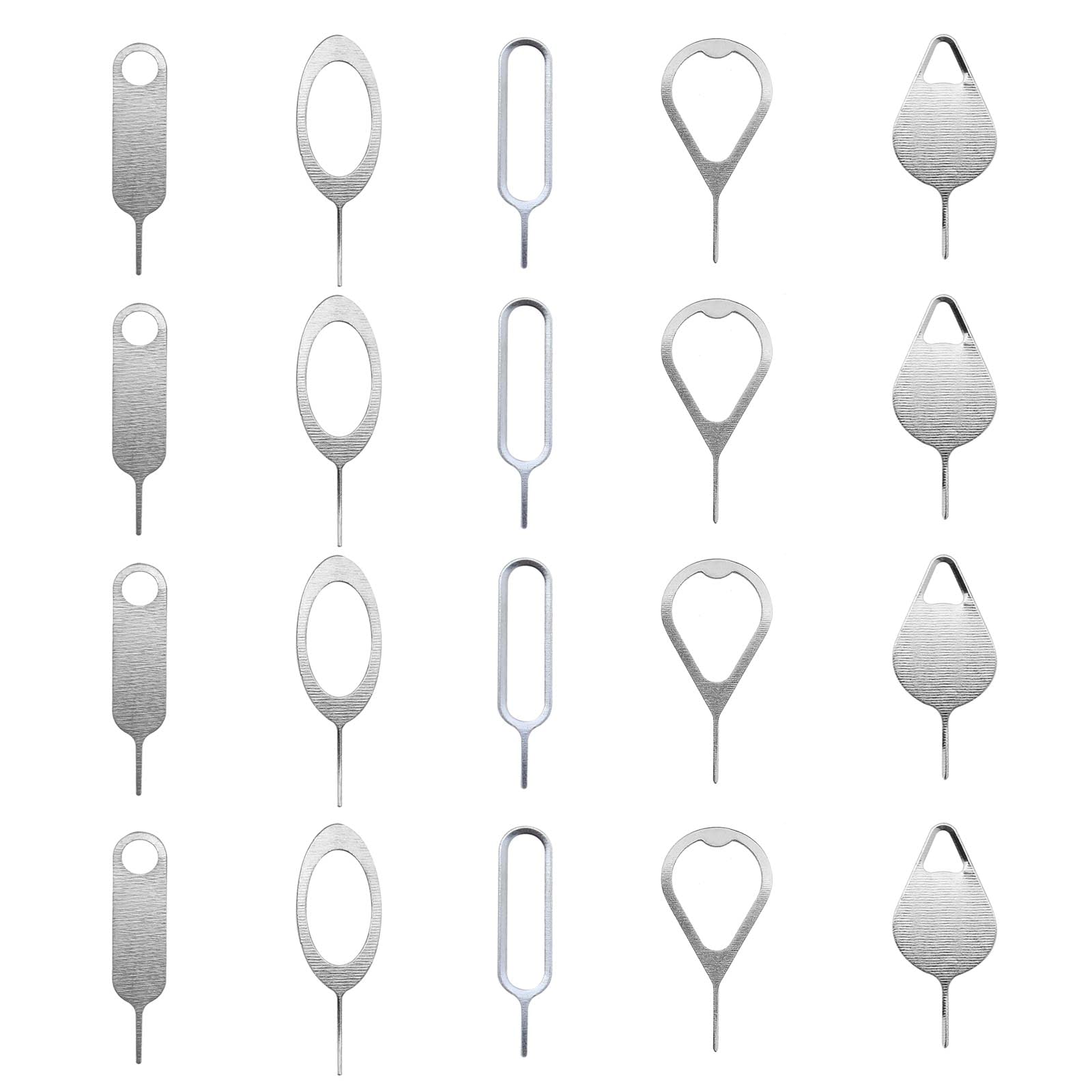 20PCS SIM Card Removal Tool Tray Eject Needle Opener Ejector Anti-rust Stainless Steel Card-taking Pins for All Phone Models Silver 5 Styles