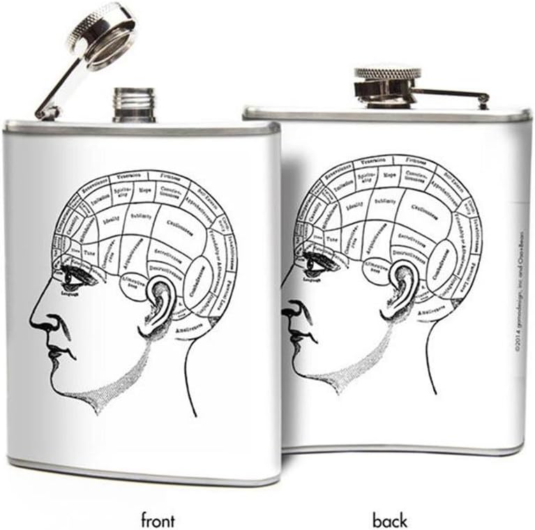 6 Ounce Whiskey Alcohol Liquor Tequila Travel Flask, Phrenology Head