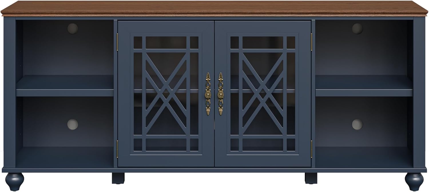 FESTIVITY 70 Inch TV Stand Entertainment Center with 2 Front Glass Doors and Shelf for TVs up to 80", Farmhouse TV Console Table for Living Room & Bedroom (Navy)