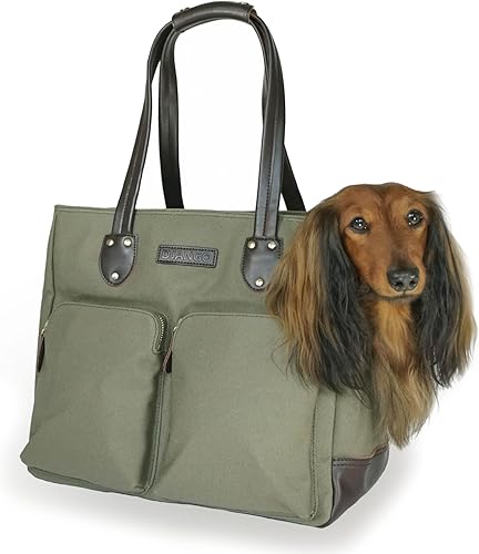 DJANGO Bolsa de lona encerada y cuero para perros, bolsa de viaje para perros de alta calidad con correa de seguridad, forro WR, bolsillos con