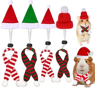 8 Pack Christmas Small Animal Costume Guinea Pig Santa Hat Small Pet Hat with Scarf for Rabbit Hamster Ferrets Chinchilla Hedgehog Lizard Bearded Dragon Christmas Party Outfit