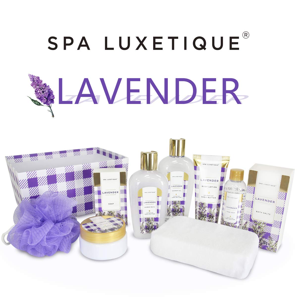 Spa Luxetique Spa Gift Baskets for Women, Lavender Bath Set, Premium 10Pcs Gift Baskets for Women, Home Spa Gift Set with Body Butter, Bath Puff, Body Lotion, Best Gift Set for Women.