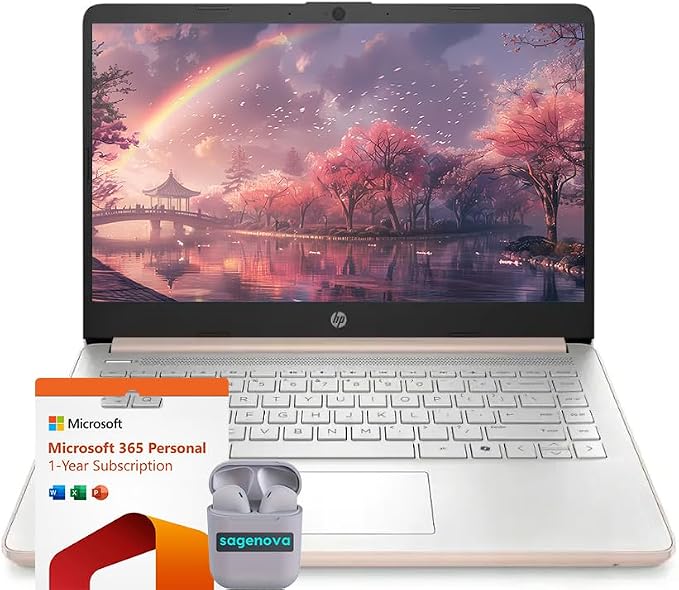 HP 14" Laptop Computer, Microsoft Office 365 Included, 128GB UFS, 4GB RAM, 4-Core Intel Processor, Windows 11, Tranquil Pink