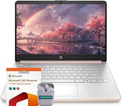 HP 14" Business Laptop Computer with Microsoft Office 365, 4-Core Intel Processor, 1.1TB Storage (128GB SSD + 1TB OneDrive), 8GB RAM, Windows 11, SageNova Earphones, Pale Rose Gold