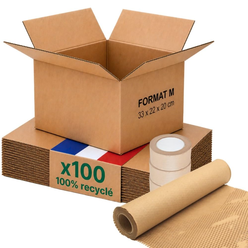 Opakowanie kartonowe M - opakowanie 100 sztuk + ochrona papieru + klej papierowy - 31x22x20 cm - wzmocniony - 100% nadający się do recyklingu - książki, akcesoria, e-commerce - Life Pack