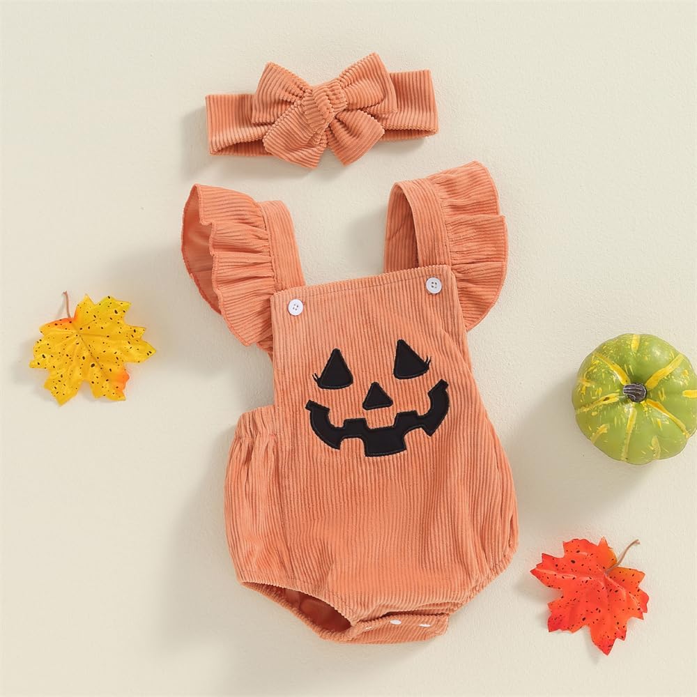 FIOMVA Halloween Baby Clothes Newborn My First Halloween Baby Girl Outfit Infant Ghost Ruffle Romper Fall Winter Clothes - Image 3