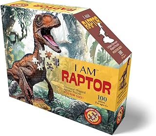 Madd Capp Raptor 100 Piece Jigsaw Puzzle for Ages 6 and Up - 4016 - Unique Animal-Shaped Border, Poster Size When Completed, Oversized Puzzle Pieces for Easy Handling, Includes Educational Fun Facts