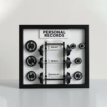 Gym PR Board Personal Best Tracker - Miniature Barbell Weight Plates - Home Gym Decor & Workout Motivation Gift for Powerlifters & Fitness Enthusiasts - Personal Record Display