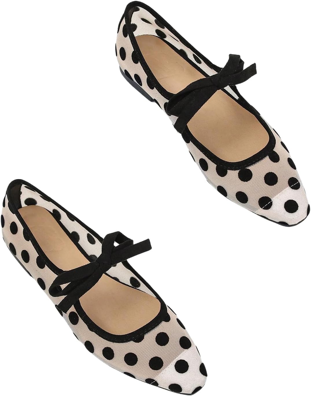 MakeMeChic Women's Mesh Polka Dots Ballet Flats Bowknot Closed Toe Slip on Flat Shoes