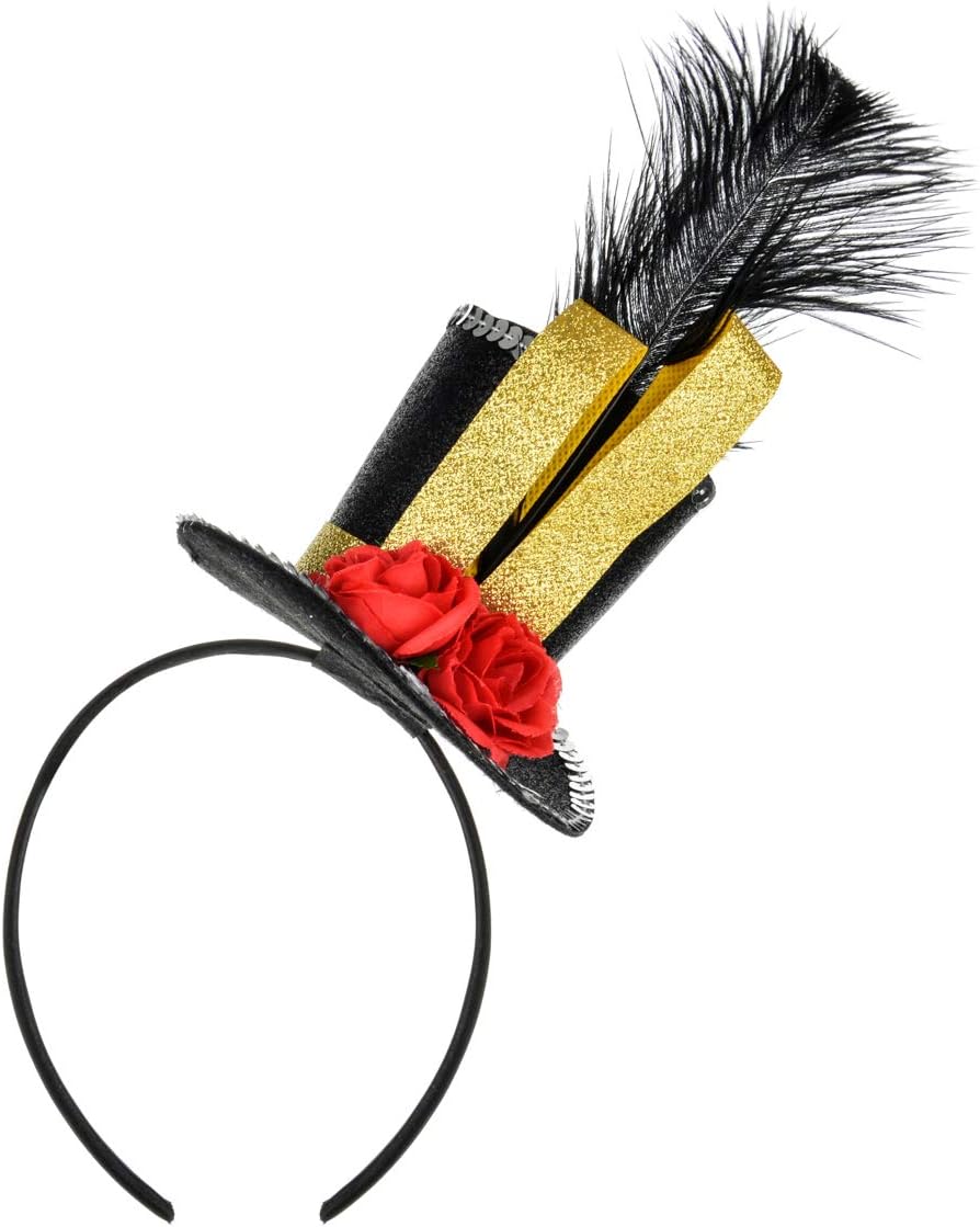 DDazzling Black Sparkle Mini Top Hat Fascinator Halloween Party Festival Headpiece Cosplay Photo Prop