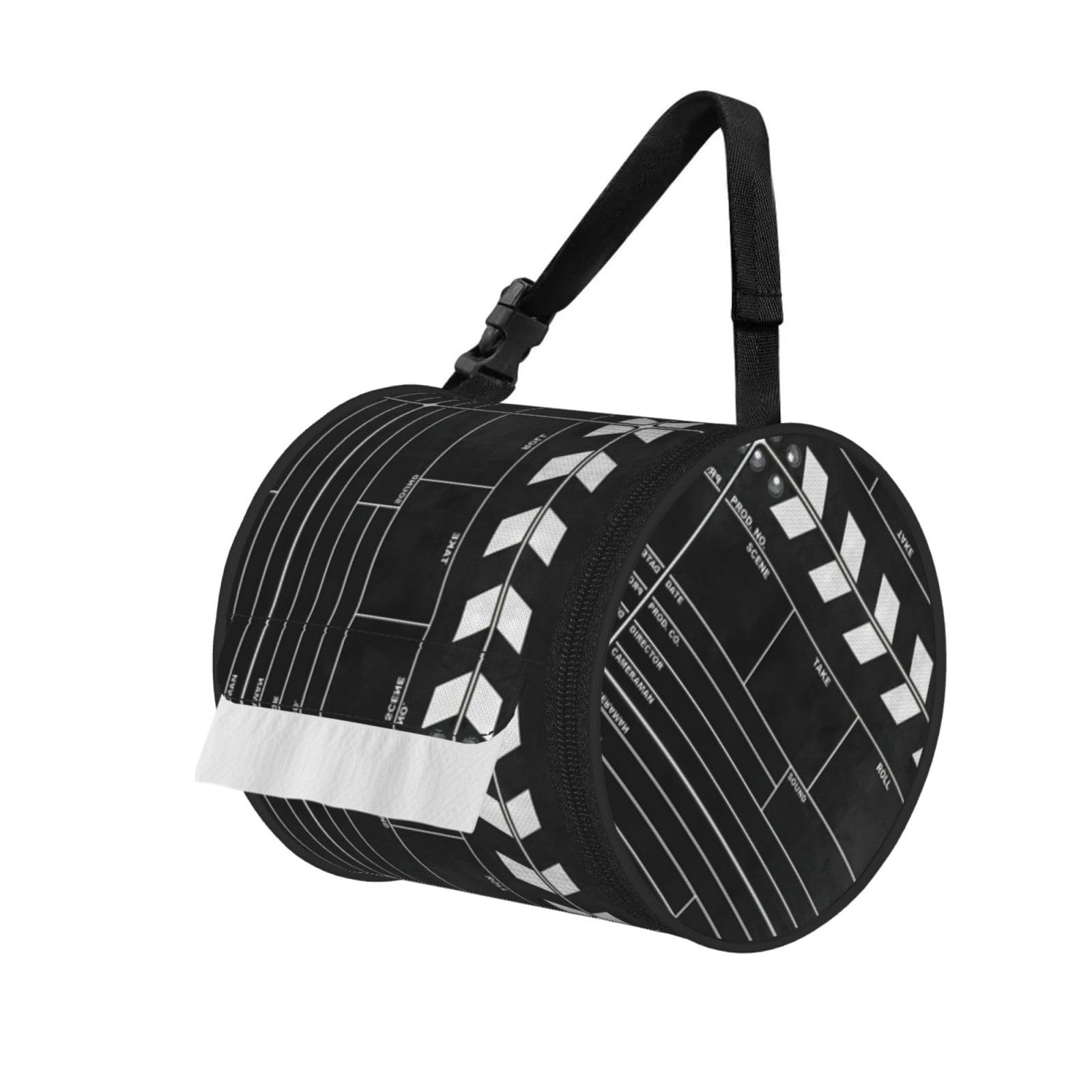 Classic Movie Clapboard Black Printed Hanging Tissue Organizer, Smooth Zipper Oxford Cloth Roll Holder for RV Bathroom Desk