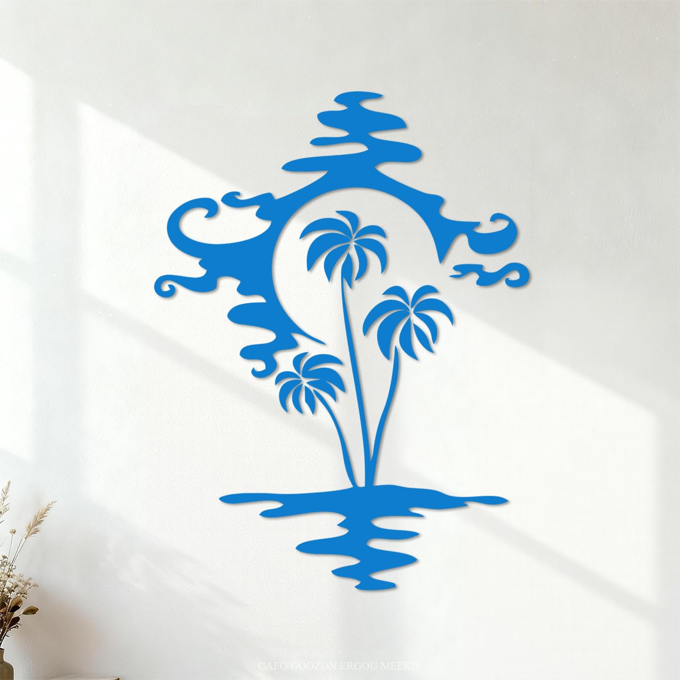Engraving Stickers Palm Tree Beach Yoga Tree 68x90.4cm Tattoo Culture Blue
