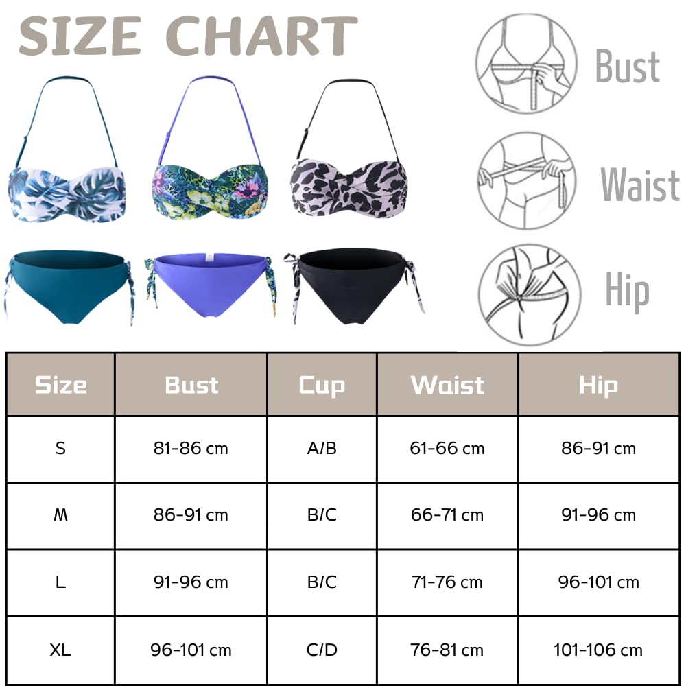 Yutdeng Conjuntos de Bikinis Mujer Push Up Bandeau Sin Tirantes Bikini Brasileño Tanga Trajes de Baño de Dos Piezas Estampado Floral Biquini Bañadores Mujer Natacion