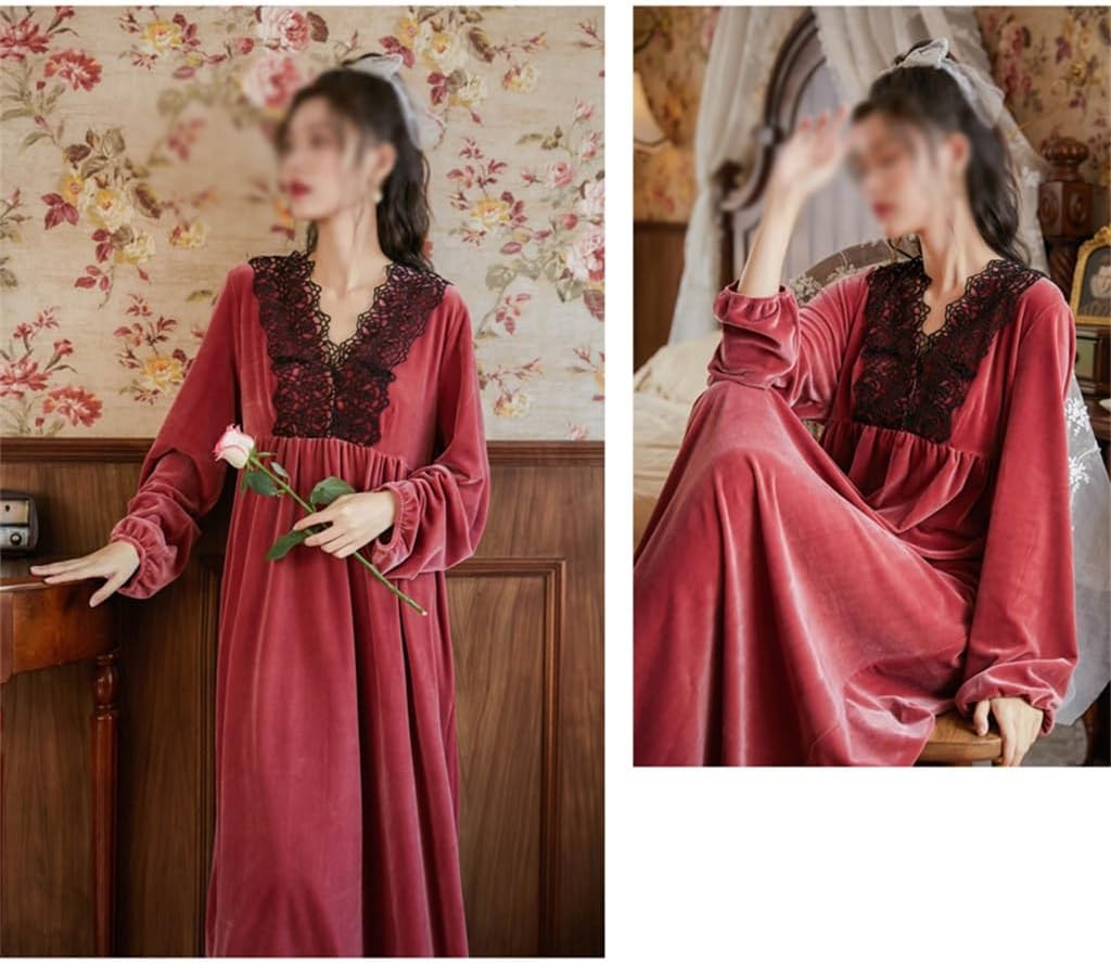JSEIAJB Long Sleeved Plush Pajama Dress for Women in Winter, Warm Golden Velvet Pajamas, Oversized Home Wear(X-Large)