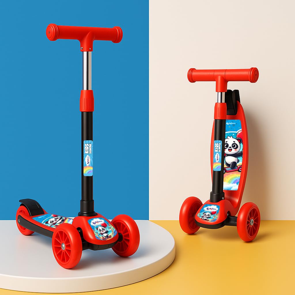 koxtons kick scooter for 2+ year kids with adjustable height - foldable - skate for kids with pvc wheel - max user weight-50 kg, red & black, 6 months manufacturer's warranty