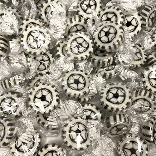 Fußball-Bonbons zum Kindergeburtstag, Fußball-Party 500g - handgewickelte Rocks-Bonbons mit Fußball - Tischdeko Nascherei Gastgeschenk (schwarz, weiß) - Fußballweltmeisterschaft