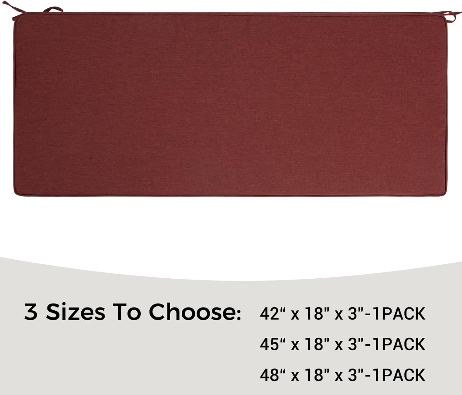 FUNHOME Outdoor Bench Cushion 42 x18 x3 Inch,Waterproof Portable Settee Cushion,Foam Insert with Handle&Ties,Bench Seat Pads for Garden Patio Porch Swing Backyard Furniture(Dark Red)
