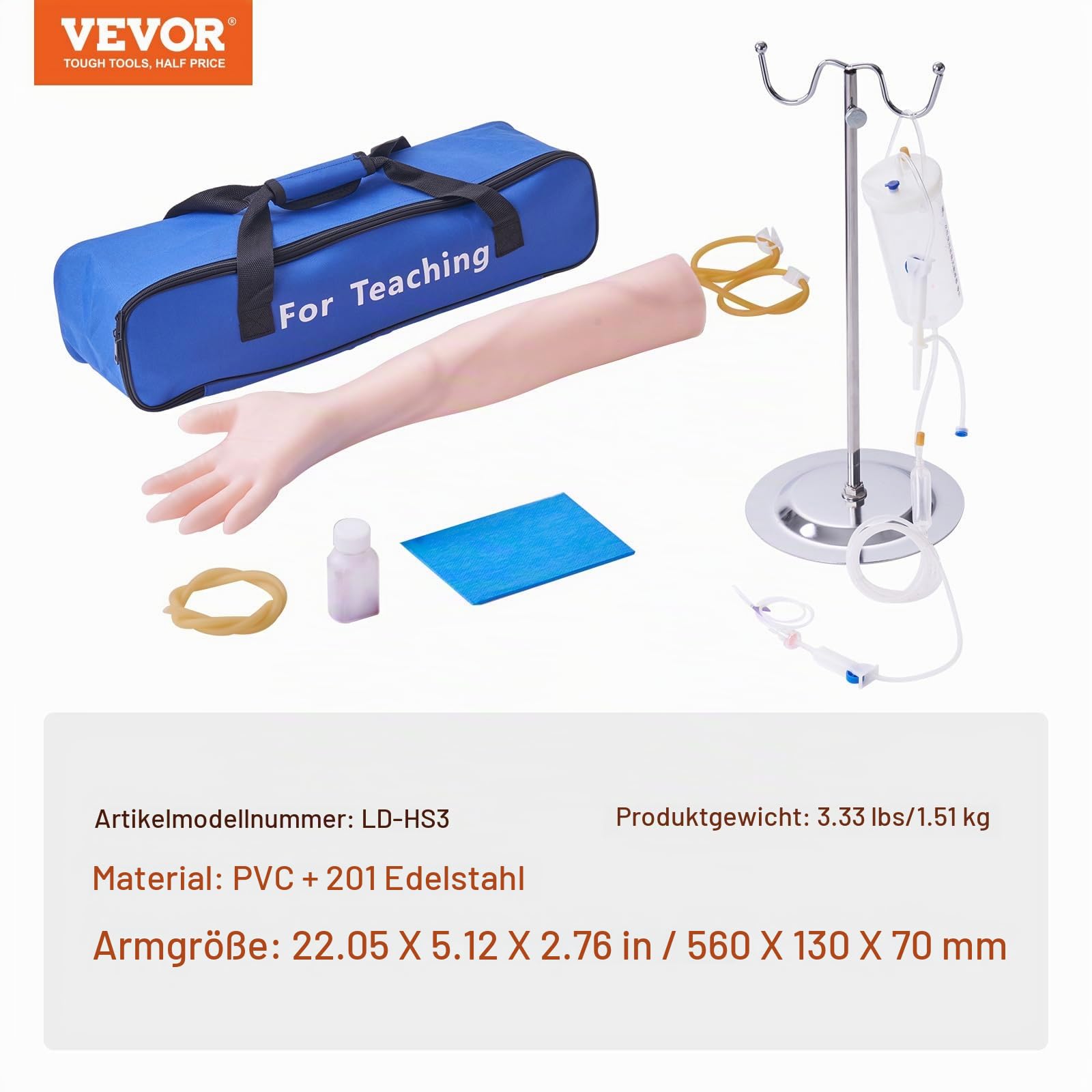 VEVOR Phlebotomie-Kit,IV Intravenous Practice Arm Vein Puncture Training Medizinisches Modell PVC Material für Medizin- und Pflegestudenten Phlebotomie-Arm-Praxis-Kit (NUR FÜR AUSBILDUNGSZWECKE)