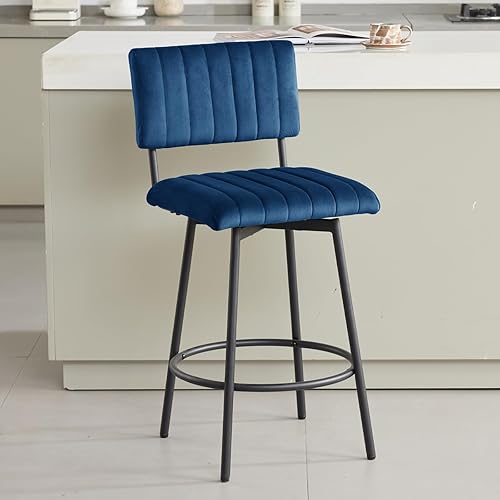 Miniatura 12 de Taburete de bar giratorio de altura de mostrador con respaldo, taburete tapizado de 26 pulgadas con marco de metal, respaldo de asiento de canal,
