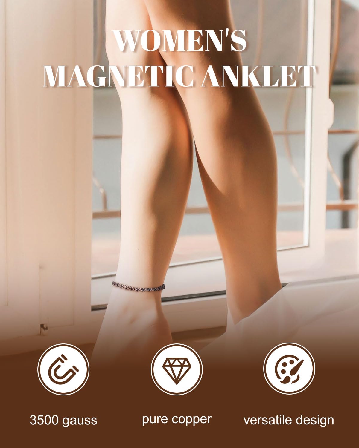 RainSo Cavigliera magnetica da donna in rame, regolabile, con confezione regalo