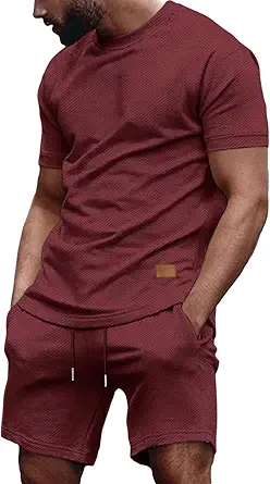 Vssjavun Men's Track Suits 2 Piece Outfits Casual Short Sleeve Shirt and Shorts Set Sweatsuit Summer Tracksuit