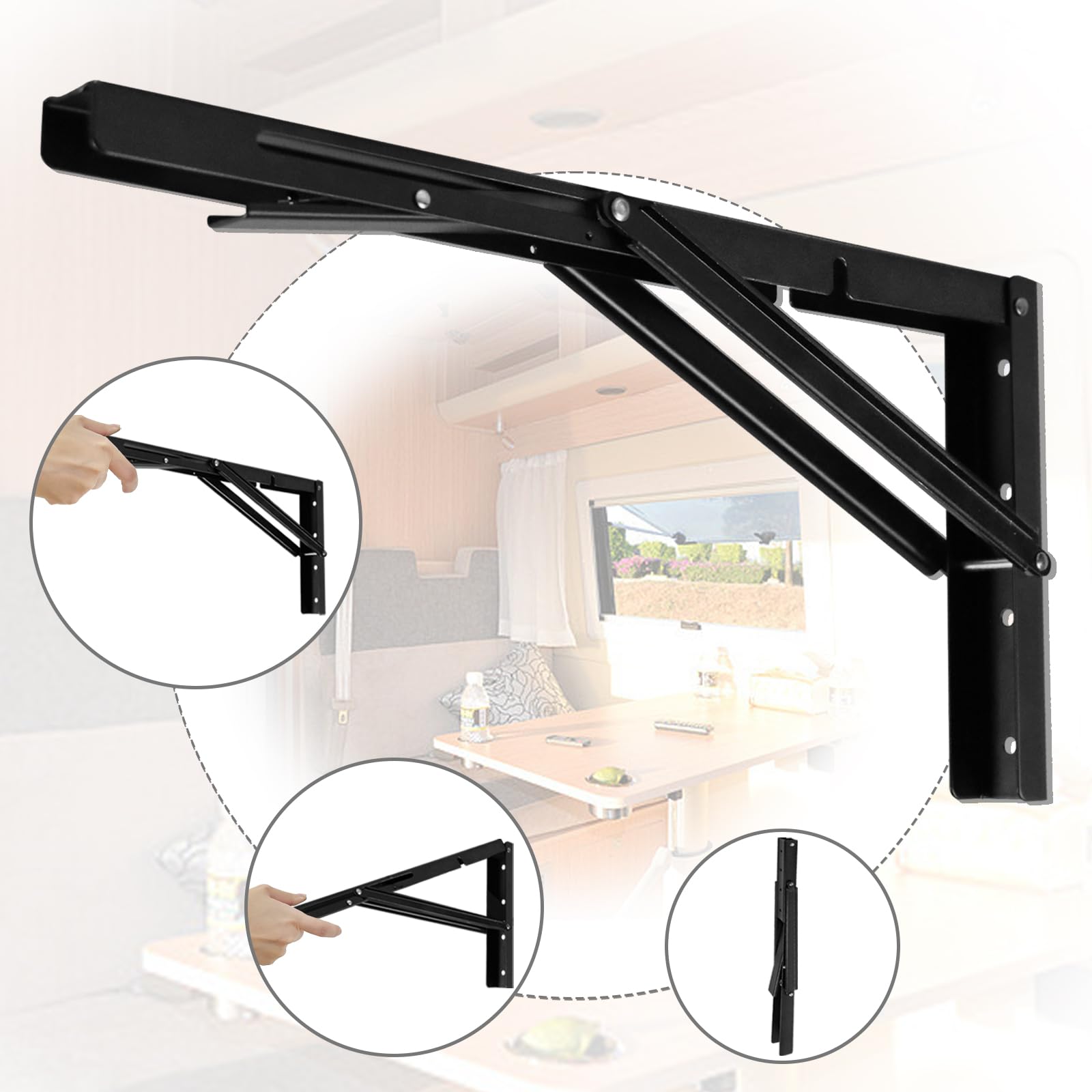 Confezione da 45,7 cm, staffe pieghevoli per mensole, 45,7 cm, resistenti, pieghevoli, colore nero