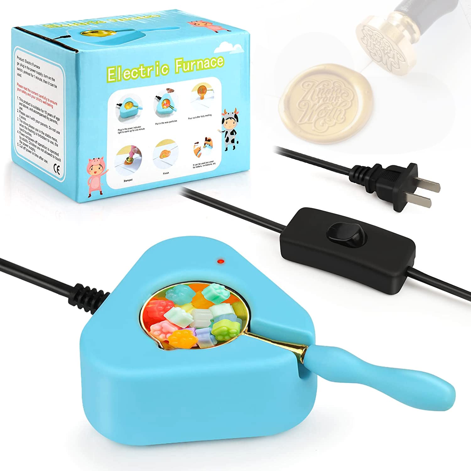 Angju Electric Wax Seal Warmer, Fast Melting Wax Seal Kit with Wax Seal Spoon and Tweezers for Wax Seal Stamp, Wax Seal Stamp Kit for Letter Sealing Wax