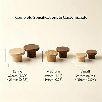 2 Pack Wood Drawer Knobs Flat Round Cabinet Pulls Unfinished Hardware
