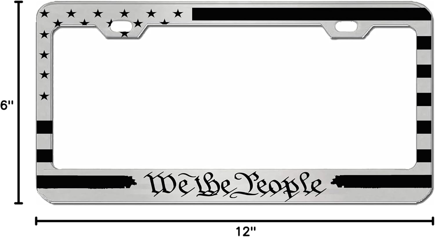We The People USA Flag Style Heavy Duty Metal License Plate Frame Personalised/Car Accessories Car Tag Holder Cover (Chrome/Black)