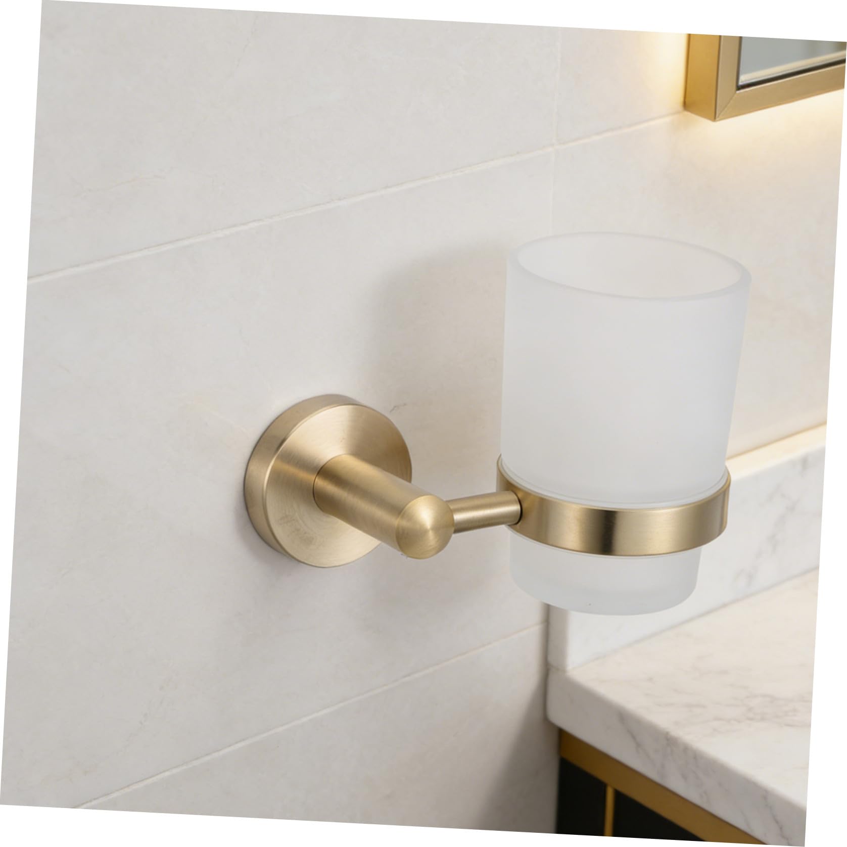 UPKOCH Portacepillos Decorativo de Pared en Acero Inoxidable Vaso de Vidrio Esmerilado, Soporte Multifuncional para Cepillos y Pasta de Dientes Adecuado para Baño y Dormitorio