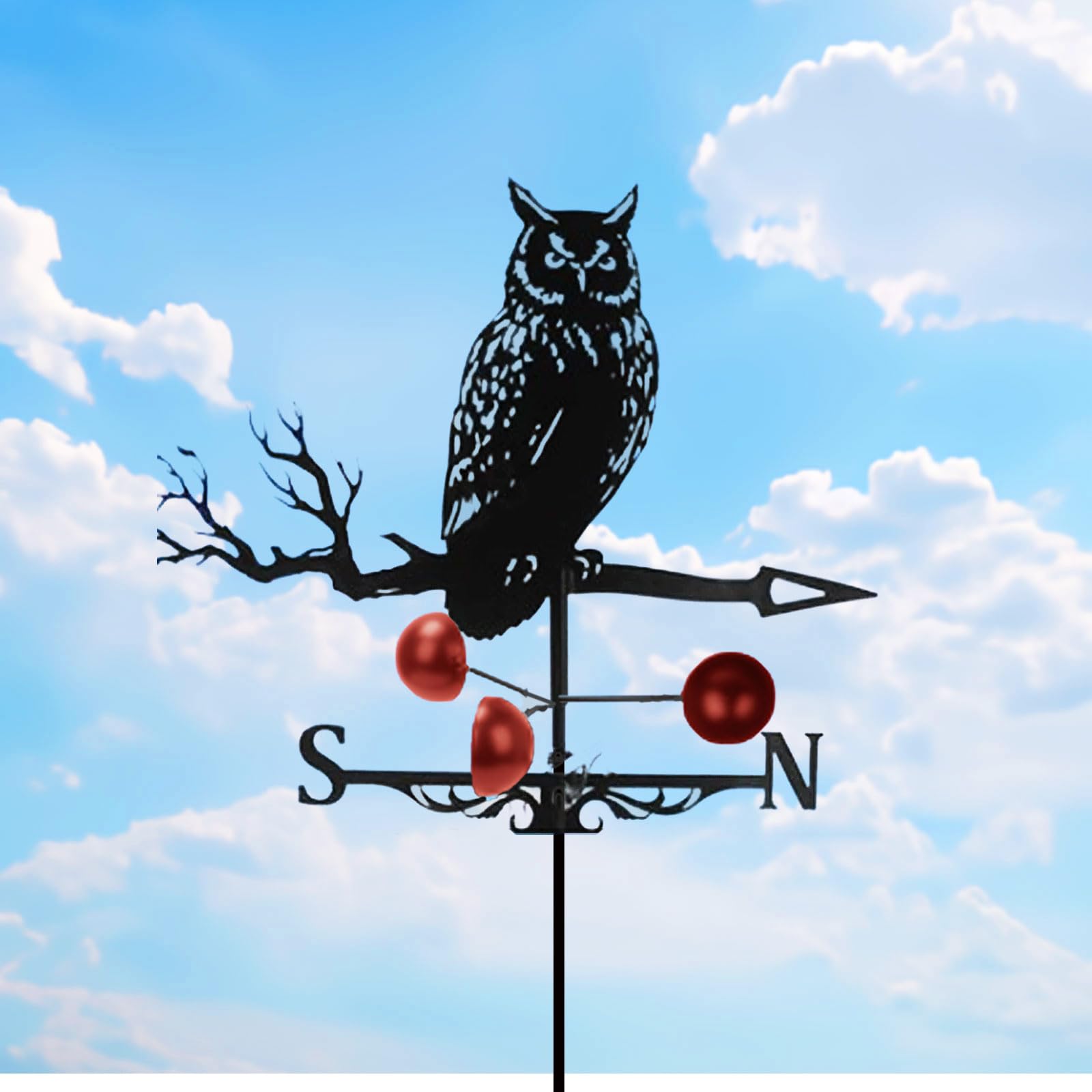 Girouette Rétro en Acier Inoxydable avec Hibou avec Indicateur de Direction du Vent, Girouette de Jardin de Ferme pour Abris de Jardin, Toit, Cabane, Cour, Décoration de Jardin