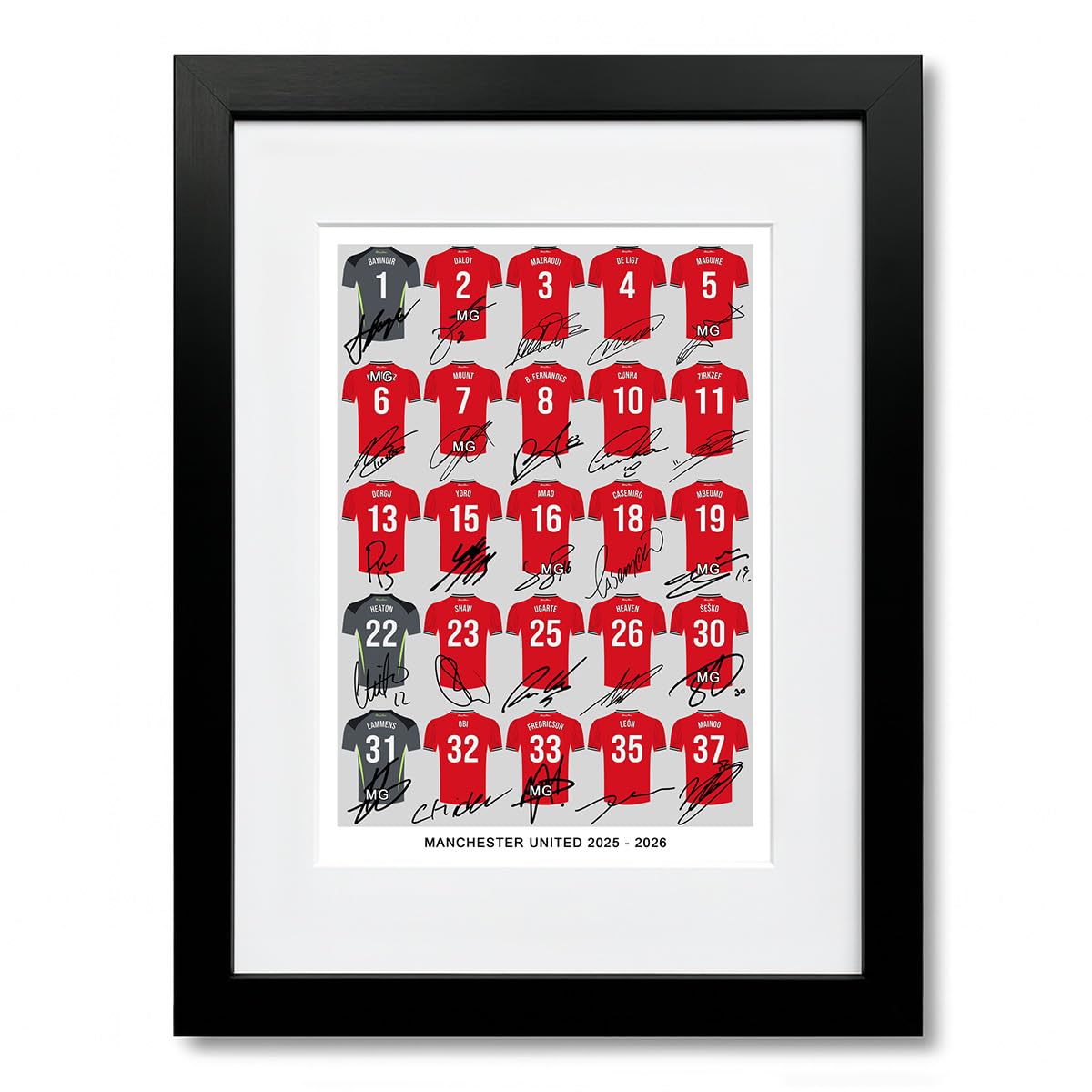 Manchester United Team Squad 2025-2026 Signed Poster Print Framed Picture Photo Autograph Gift 25/26 Man Utd Bruno Fernandes Mbeumo Cunha Sesko (A4 Framed & Mounted Squad)
