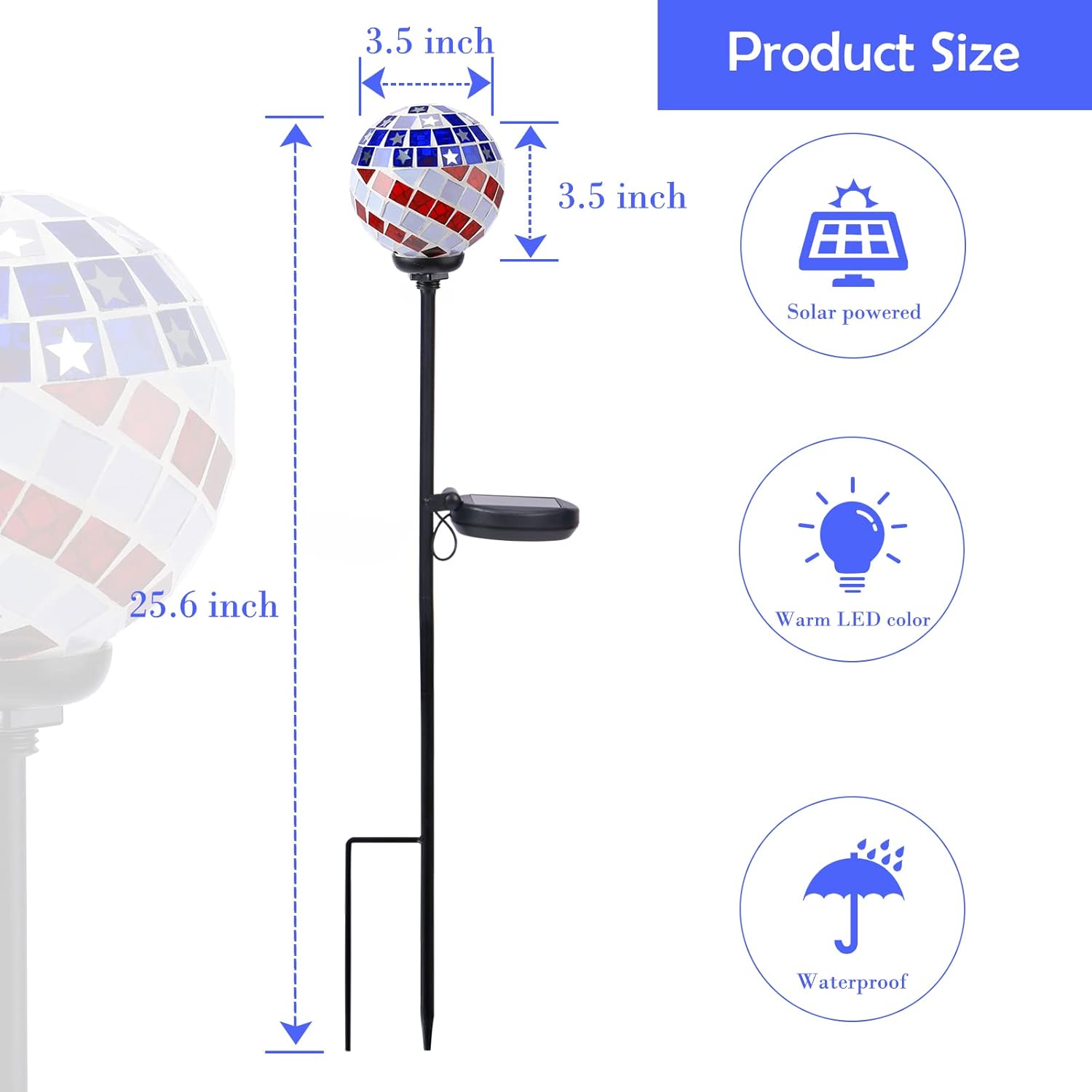 Afirst Solar Lights Outdoor Decorative - Solar Gazing Ball Mosaic Garden Stakes Patriotic Stars and Stripes Decorative Lights Waterproof for Pathway Yard Lawn National Day Decoration