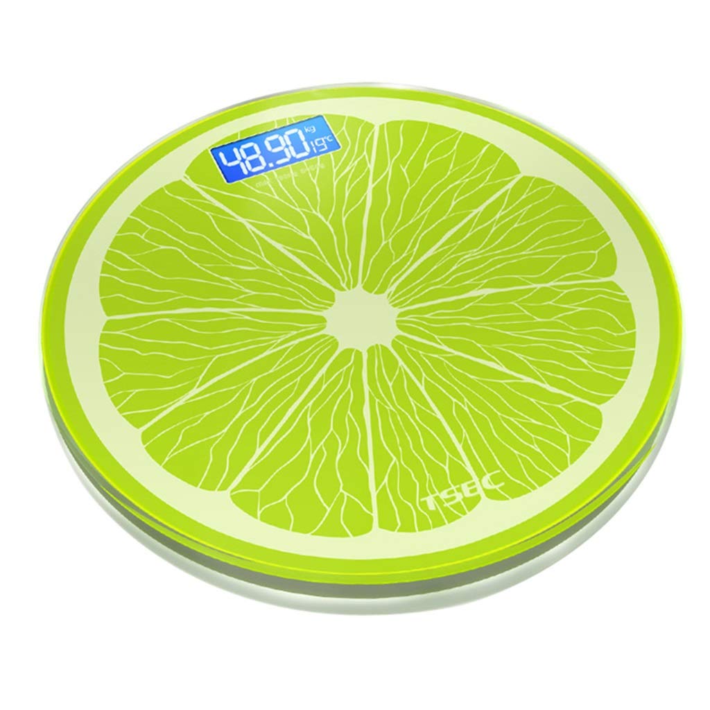 DWW Báscula Digital Redonda con Carga USB, báscula de baño Antideslizante con Cinta métrica, Vidrio Templado, Pantalla LCD, 396 LB, Verde